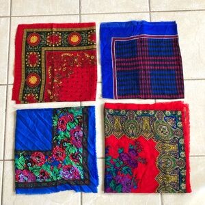 Bundle of 4 vintage bright retro knit square scarves